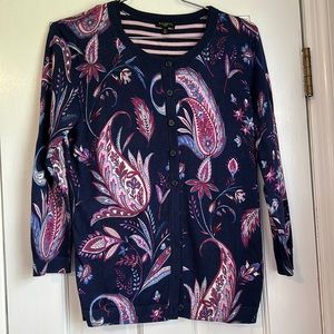 Talbots Paisley Cardigan and Tank Set Blue and Purple Size Small Petite